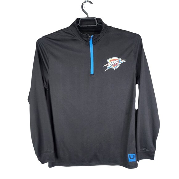 Mens Black Pullover Sweatshirt Oklahoma City Thunder NBA 1/4 Zip Long Sleeve M - Picture 1 of 10